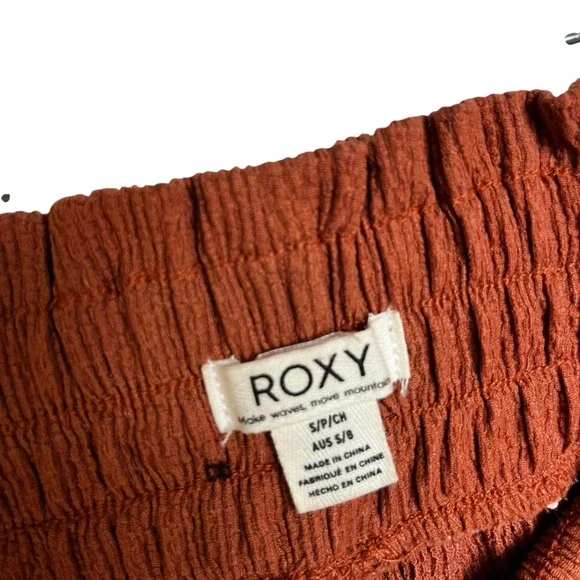 Roxy Women Rust Orange Smocked Wide Leg Crinkle Beach Pants Small - Picture 5 of 7